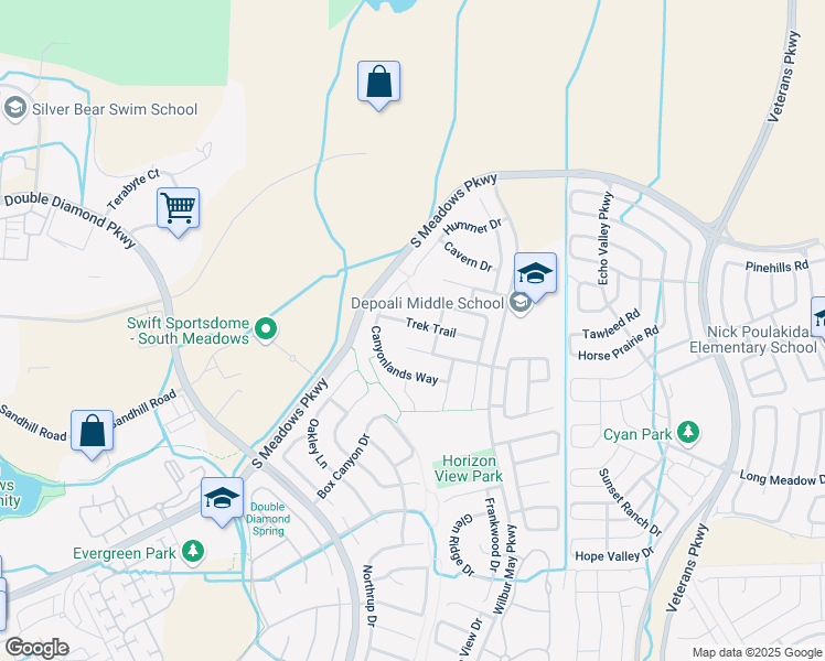 map of restaurants, bars, coffee shops, grocery stores, and more near 1755 Big Boulder Court in Reno