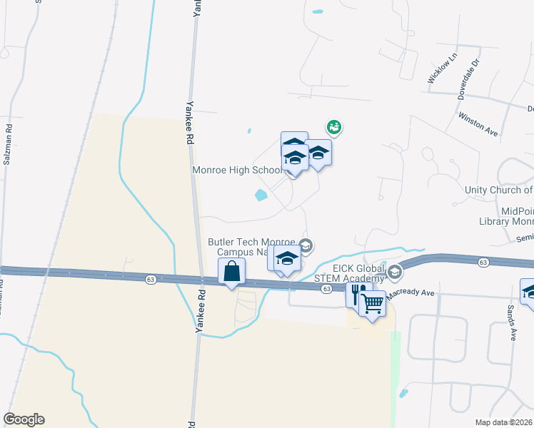 map of restaurants, bars, coffee shops, grocery stores, and more near in Monroe