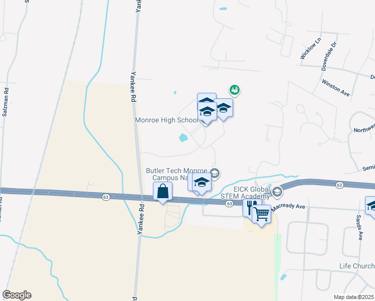 map of restaurants, bars, coffee shops, grocery stores, and more near in Monroe