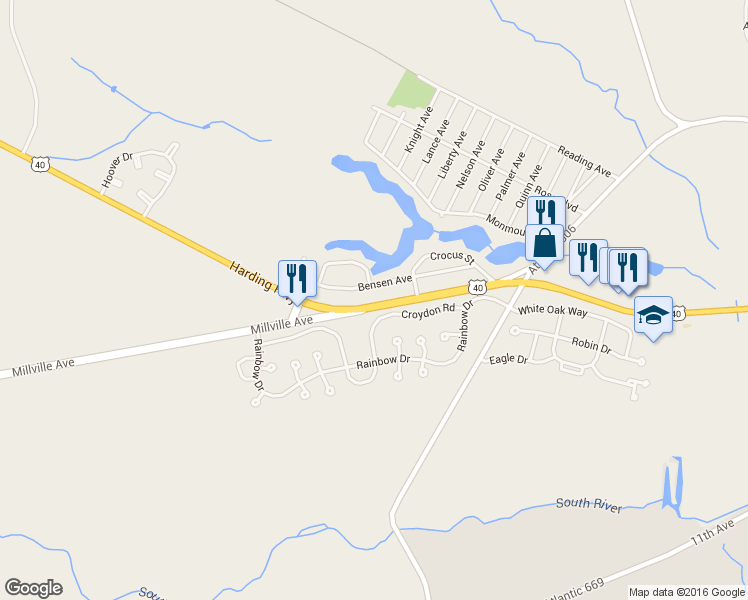 map of restaurants, bars, coffee shops, grocery stores, and more near 6335 Harding Highway in Hamilton Township
