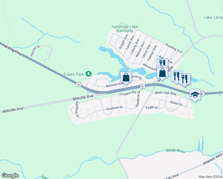 map of restaurants, bars, coffee shops, grocery stores, and more near 6335 Harding Highway in Hamilton Township