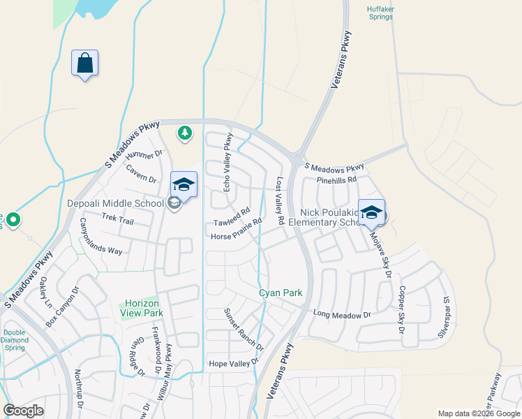 map of restaurants, bars, coffee shops, grocery stores, and more near 2165 Horse Prairie Road in Reno