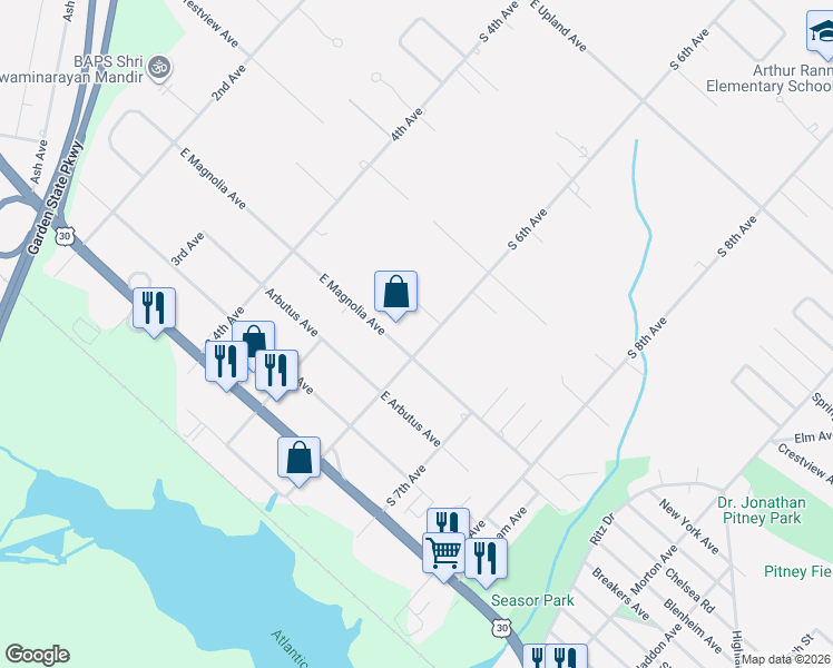 map of restaurants, bars, coffee shops, grocery stores, and more near 717 South 6th Avenue in Galloway
