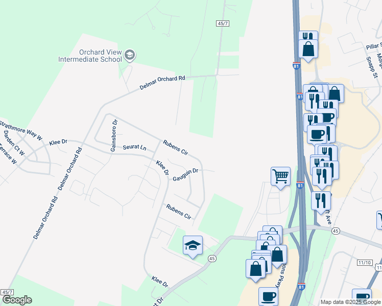 map of restaurants, bars, coffee shops, grocery stores, and more near 337 Rubens Circle in Martinsburg