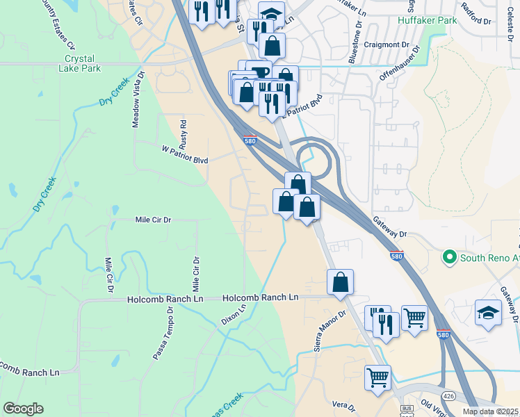 map of restaurants, bars, coffee shops, grocery stores, and more near 486 Len Circle in Reno