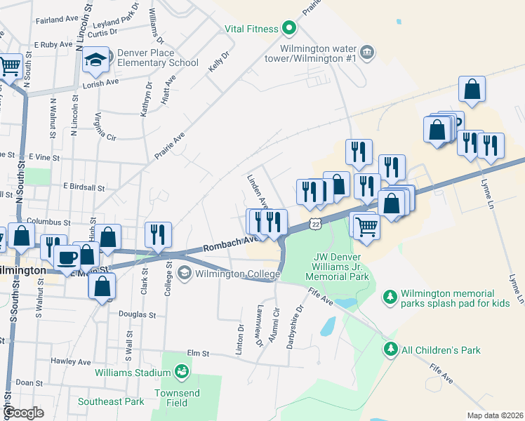 map of restaurants, bars, coffee shops, grocery stores, and more near 135 Linden Avenue in Wilmington