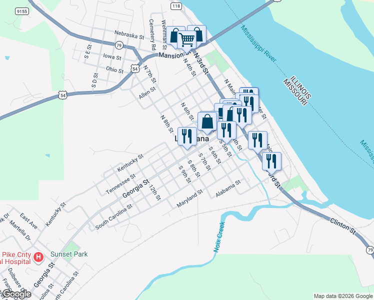 map of restaurants, bars, coffee shops, grocery stores, and more near in Louisiana