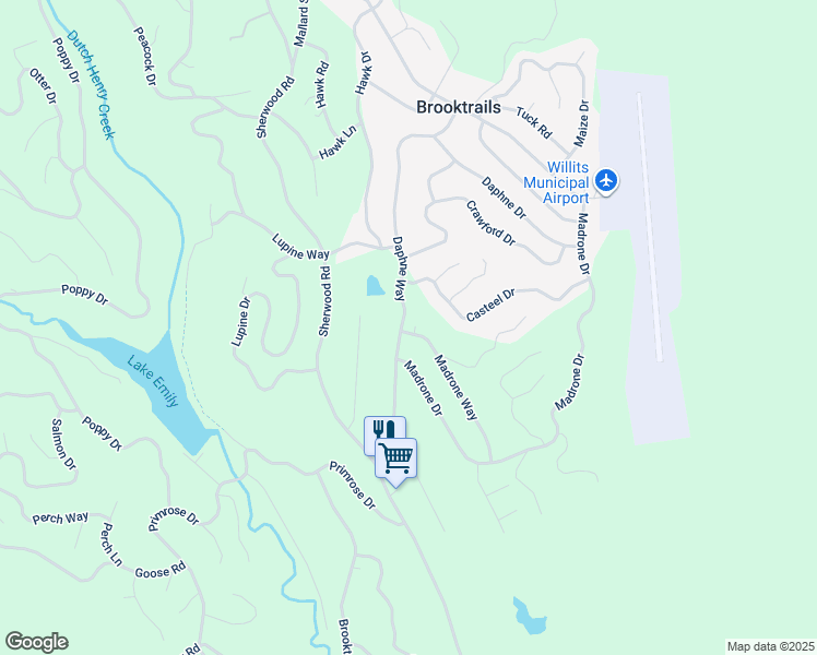 map of restaurants, bars, coffee shops, grocery stores, and more near 25614 Daphne Way in Willits