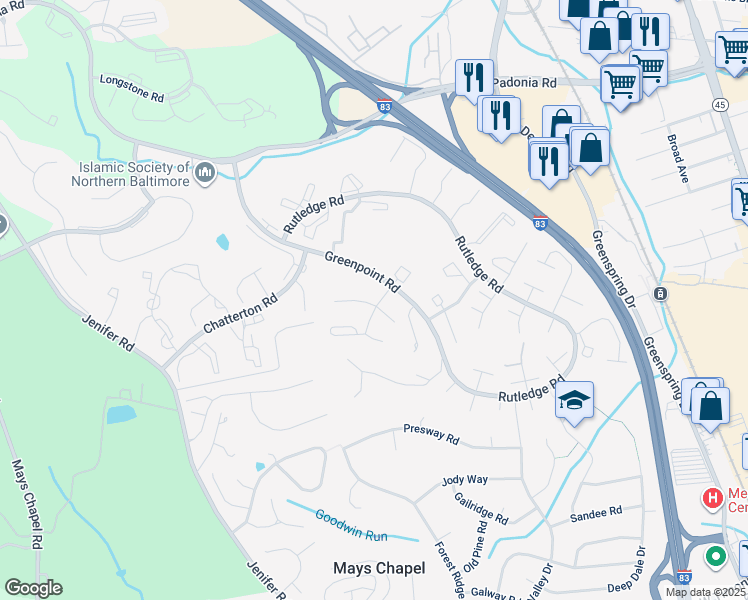 map of restaurants, bars, coffee shops, grocery stores, and more near 2 Salthill Court in Lutherville-Timonium