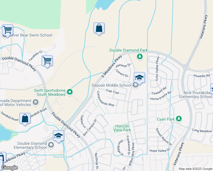 map of restaurants, bars, coffee shops, grocery stores, and more near 1700 River Gorge Court in Reno