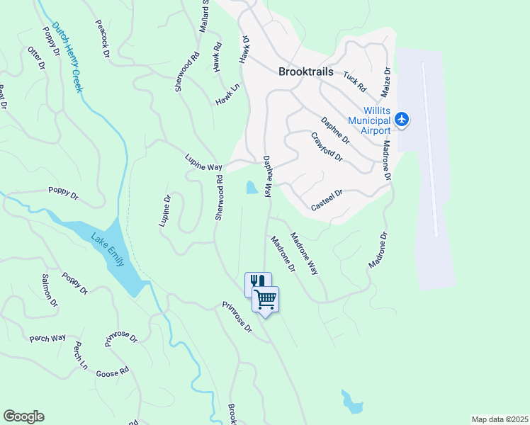 map of restaurants, bars, coffee shops, grocery stores, and more near 25614 Daphne Way in Willits