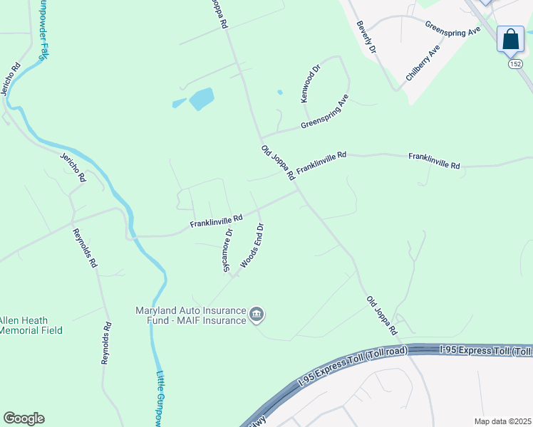 map of restaurants, bars, coffee shops, grocery stores, and more near 2807 Franklinville Road in Joppa