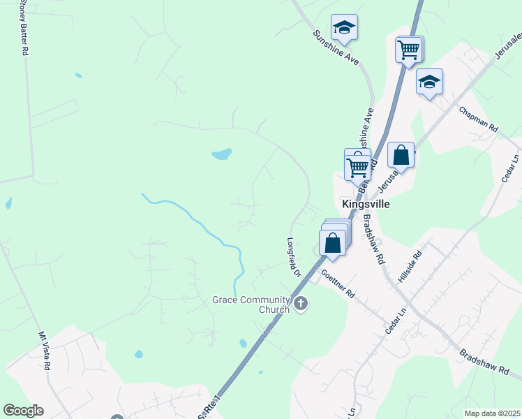 map of restaurants, bars, coffee shops, grocery stores, and more near 15 Longknoll Way in Kingsville