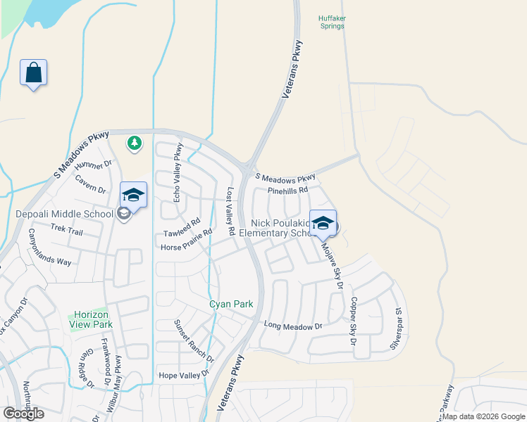 map of restaurants, bars, coffee shops, grocery stores, and more near 9279 Red Spring Drive in Reno