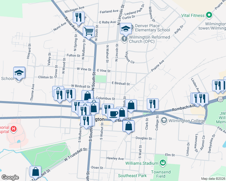 map of restaurants, bars, coffee shops, grocery stores, and more near 237 North Lincoln Street in Wilmington
