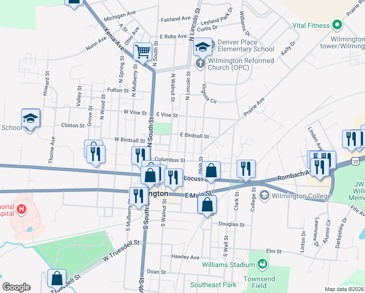 map of restaurants, bars, coffee shops, grocery stores, and more near 237 North Lincoln Street in Wilmington