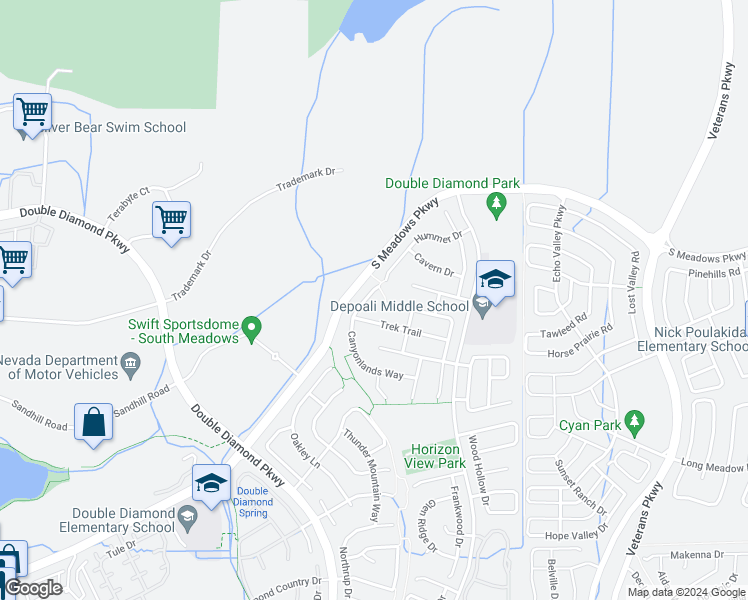 map of restaurants, bars, coffee shops, grocery stores, and more near 1550 Canyonlands court in Reno
