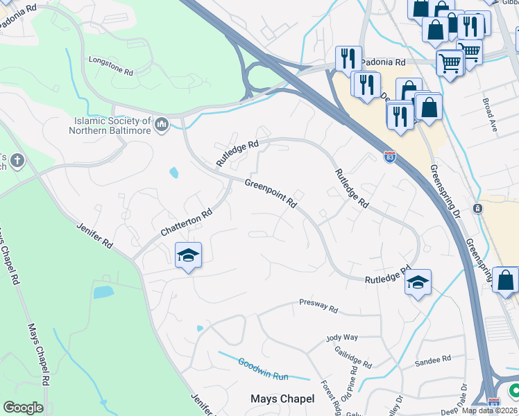 map of restaurants, bars, coffee shops, grocery stores, and more near 26 Salthill Court in Timonium