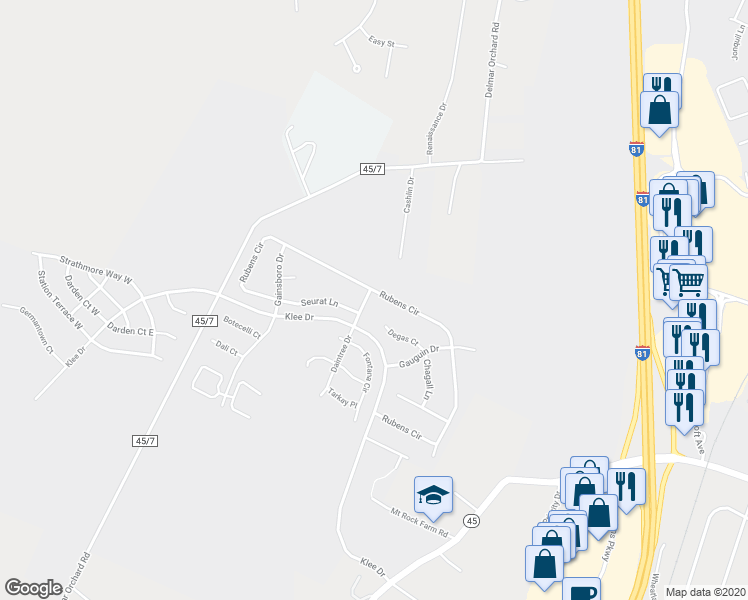 map of restaurants, bars, coffee shops, grocery stores, and more near 116 O'Keefe Drive in Martinsburg