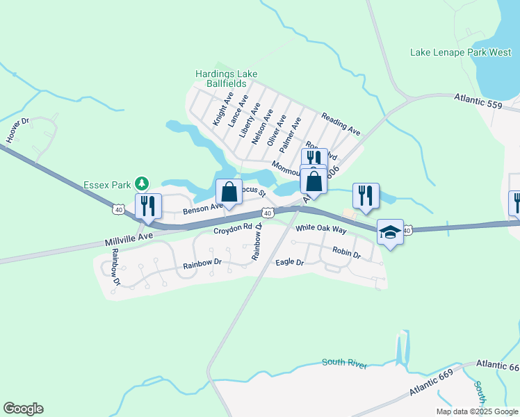 map of restaurants, bars, coffee shops, grocery stores, and more near 6309 Harding Highway in Hamilton