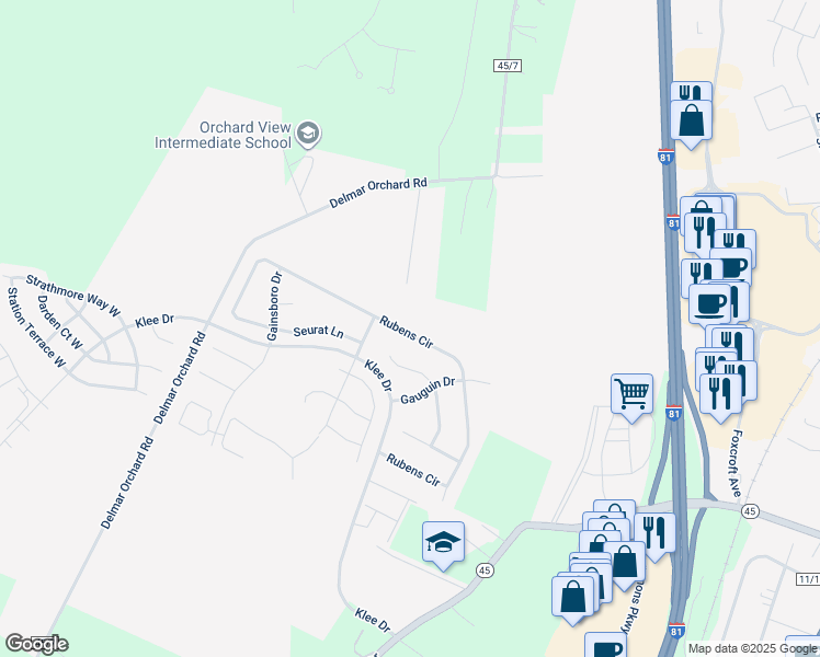 map of restaurants, bars, coffee shops, grocery stores, and more near 317 Rubens Circle in Martinsburg