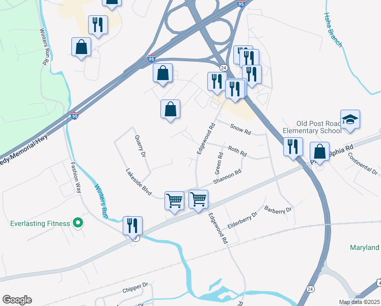 map of restaurants, bars, coffee shops, grocery stores, and more near 1514 Edgewood Road in Edgewood