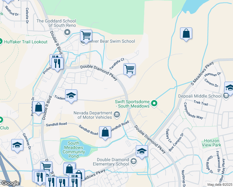 map of restaurants, bars, coffee shops, grocery stores, and more near 891 Trademark Drive in Reno