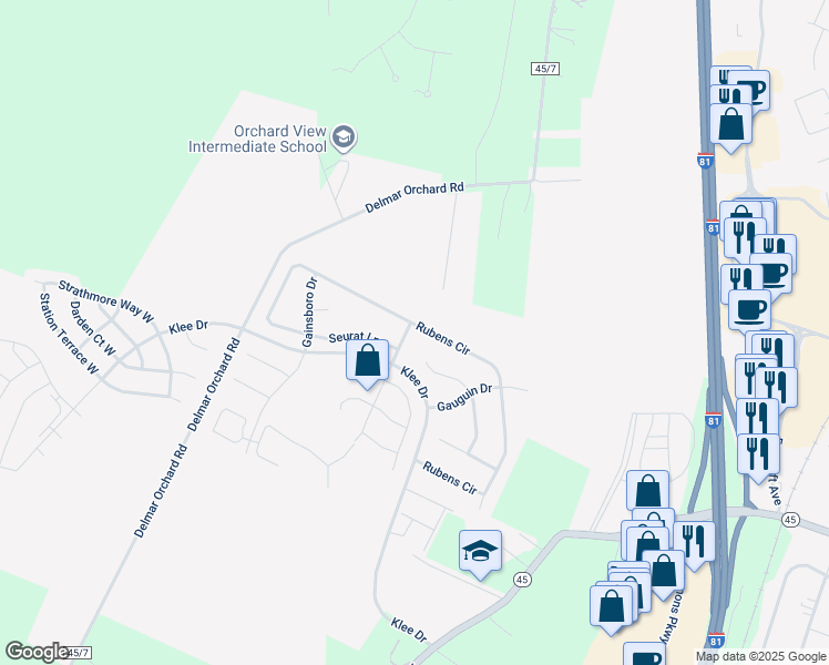 map of restaurants, bars, coffee shops, grocery stores, and more near 116 O'Keefe Drive in Martinsburg