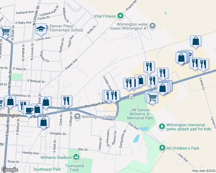 map of restaurants, bars, coffee shops, grocery stores, and more near 135 Linden Avenue in Wilmington