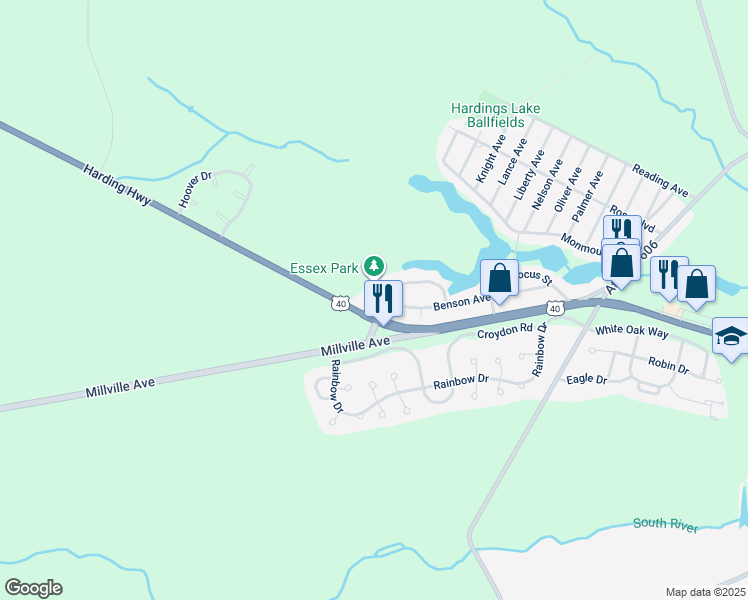 map of restaurants, bars, coffee shops, grocery stores, and more near 6305 Essex Street in Hamilton Township