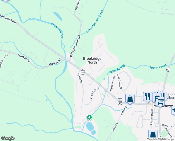 map of restaurants, bars, coffee shops, grocery stores, and more near 7902 West Brookridge Drive in Middletown