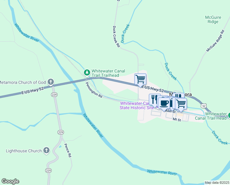 map of restaurants, bars, coffee shops, grocery stores, and more near 19143 Dinsmore Road in Metamora