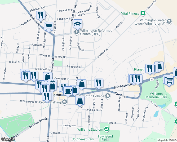map of restaurants, bars, coffee shops, grocery stores, and more near 201 North Wall Street in Wilmington