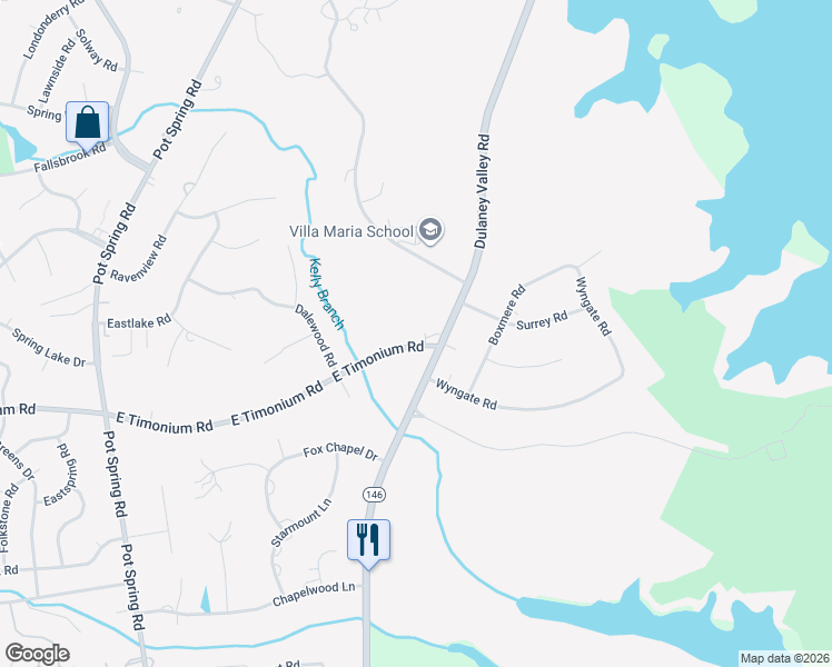map of restaurants, bars, coffee shops, grocery stores, and more near 408 East Timonium Road in Timonium