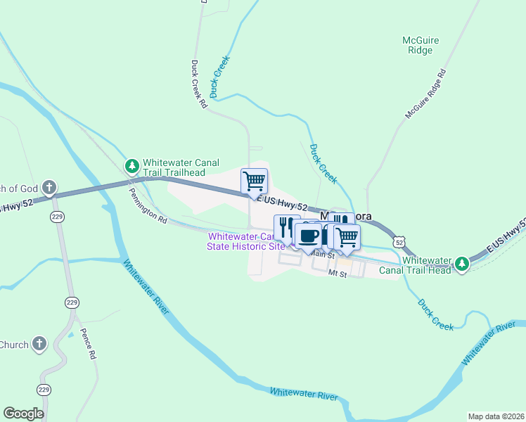 map of restaurants, bars, coffee shops, grocery stores, and more near 19104 U.S. 52 in Metamora