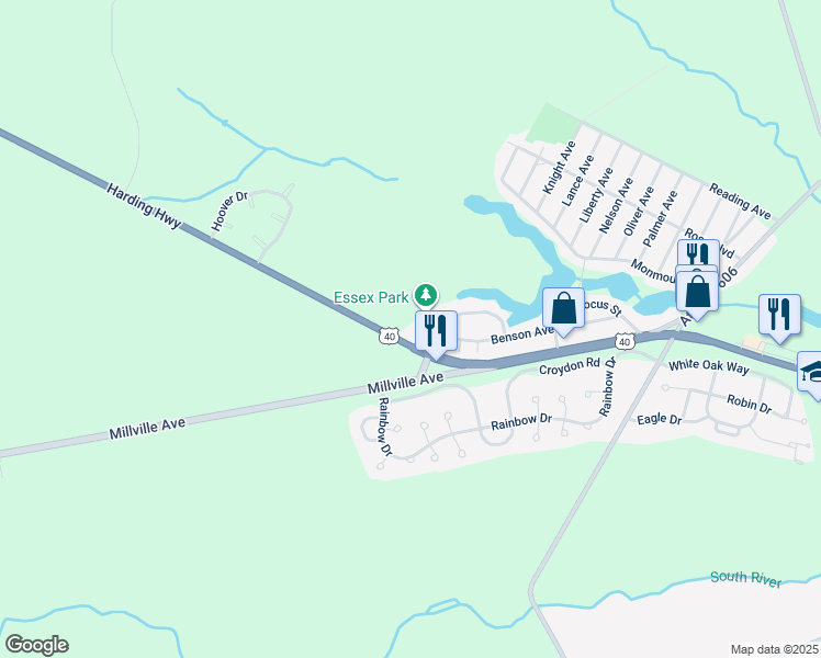 map of restaurants, bars, coffee shops, grocery stores, and more near 6305 Essex Street in Hamilton Township
