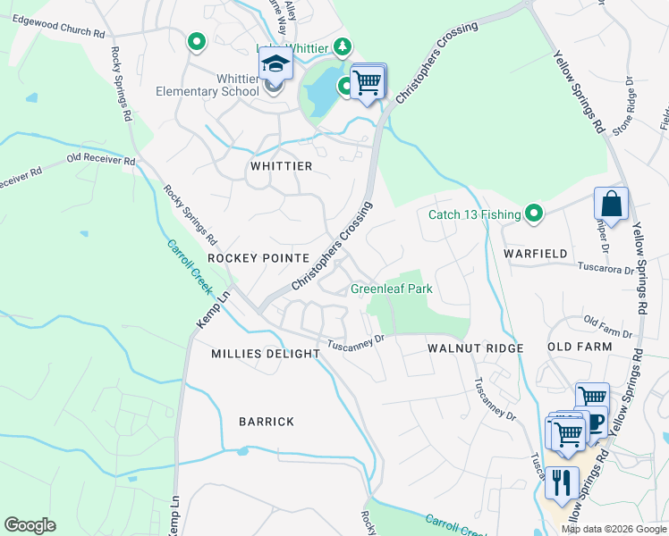 map of restaurants, bars, coffee shops, grocery stores, and more near 2519 Coach House Way in Frederick