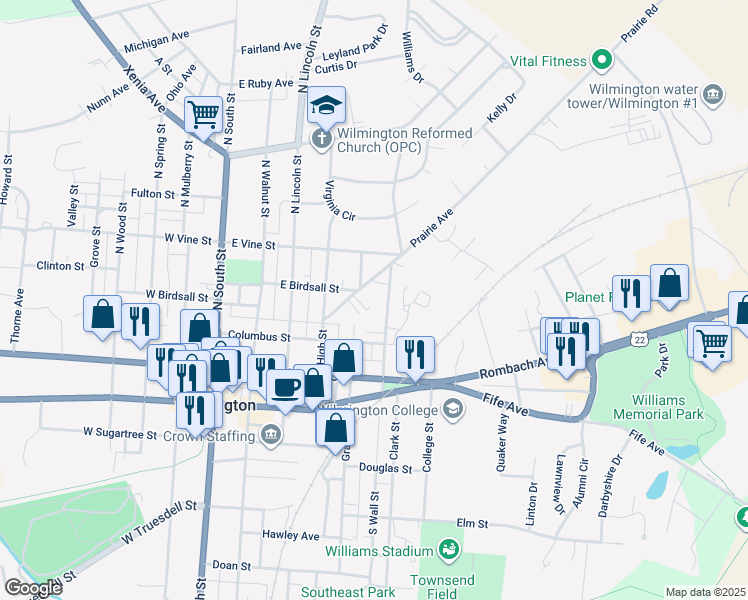 map of restaurants, bars, coffee shops, grocery stores, and more near 290 Prairie Avenue in Wilmington