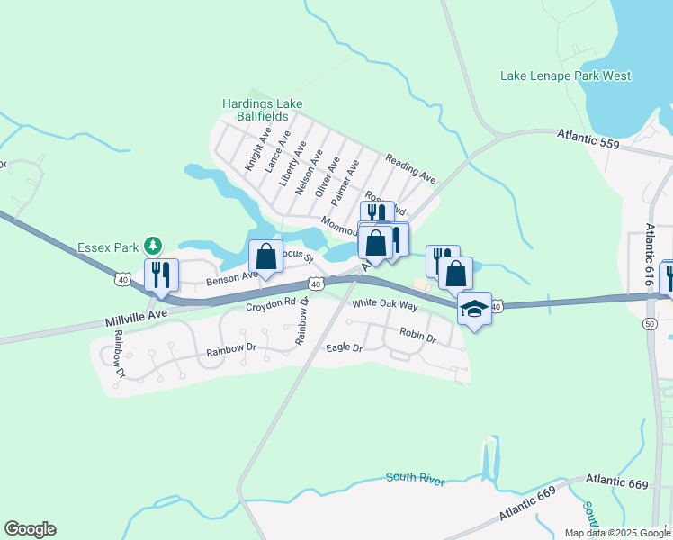 map of restaurants, bars, coffee shops, grocery stores, and more near 6297 Harding Highway in Hamilton Township
