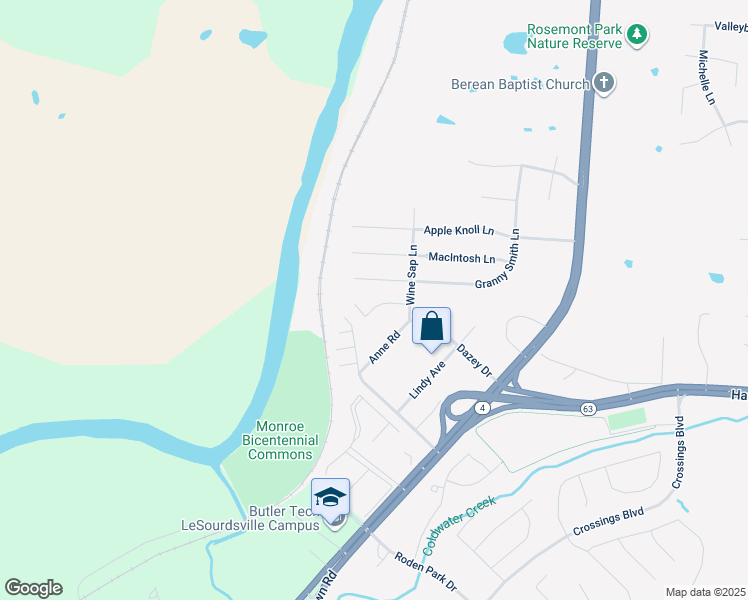 map of restaurants, bars, coffee shops, grocery stores, and more near 2050 Apple Ridge Court in Middletown