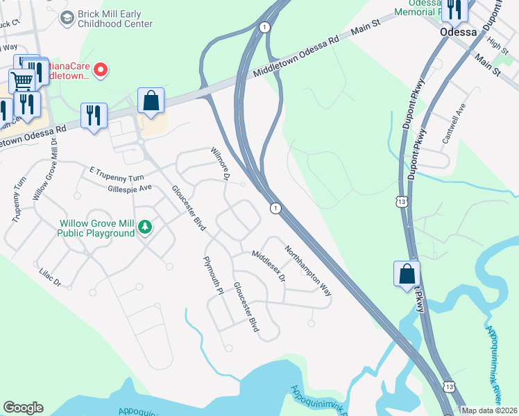 map of restaurants, bars, coffee shops, grocery stores, and more near 84 Springfield Circle in Middletown