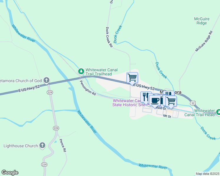 map of restaurants, bars, coffee shops, grocery stores, and more near 19143 Dinsmore Road in Metamora