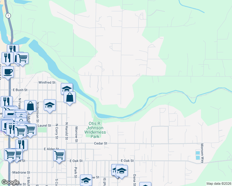 map of restaurants, bars, coffee shops, grocery stores, and more near 21420 North Petaluma Avenue in Fort Bragg