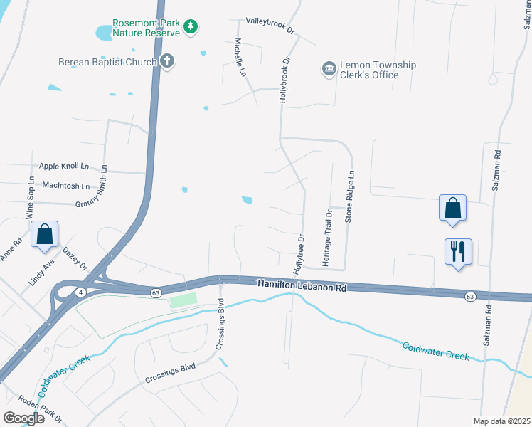 map of restaurants, bars, coffee shops, grocery stores, and more near 17 Ambergreen Court in Middletown