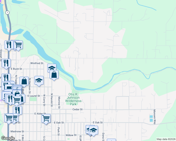 map of restaurants, bars, coffee shops, grocery stores, and more near 21420 North Petaluma Avenue in Fort Bragg
