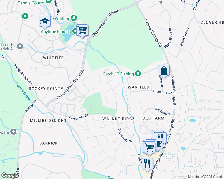 map of restaurants, bars, coffee shops, grocery stores, and more near Chestnut Lane in Frederick
