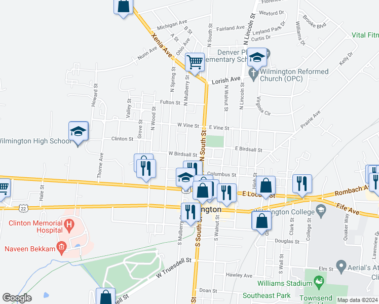 map of restaurants, bars, coffee shops, grocery stores, and more near 221 North South Street in Wilmington