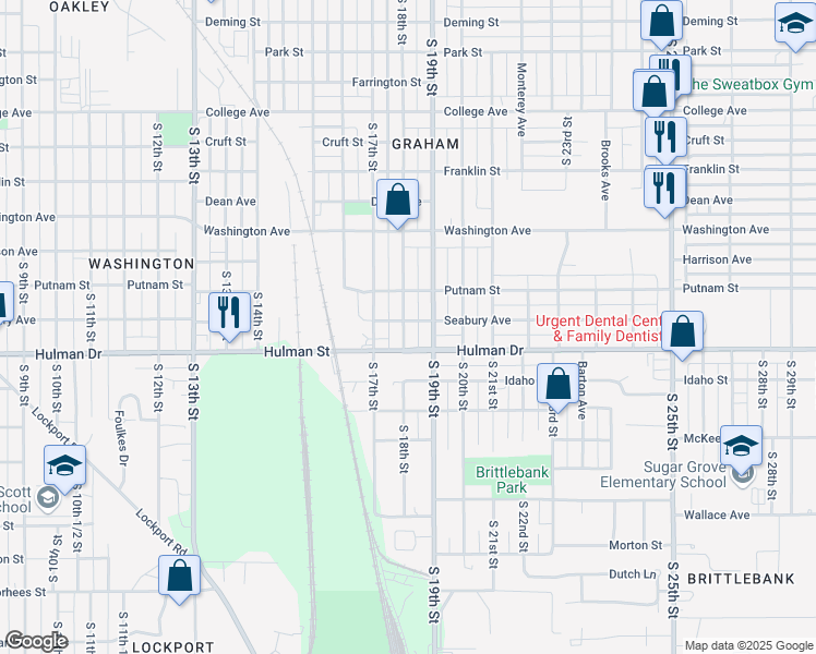 map of restaurants, bars, coffee shops, grocery stores, and more near 1830 Hulman Street in Terre Haute
