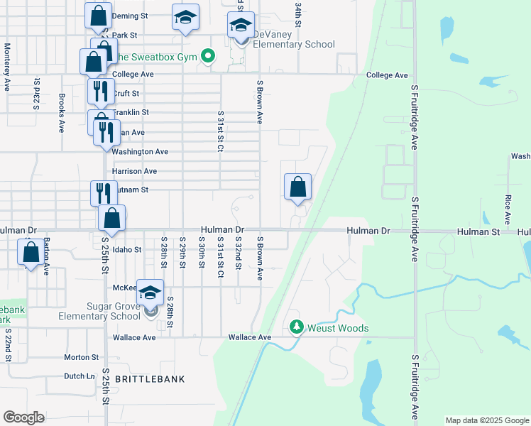 map of restaurants, bars, coffee shops, grocery stores, and more near 3299 Hulman Street in Terre Haute