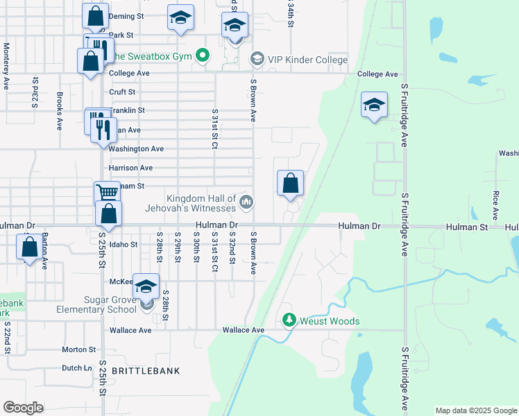 map of restaurants, bars, coffee shops, grocery stores, and more near 3299 Hulman Street in Terre Haute